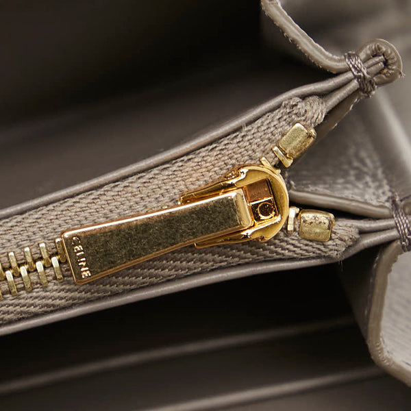 セリーヌ ラージ フラップウォレット  長財布 グレー レザー レディース CELINE 【中古】
