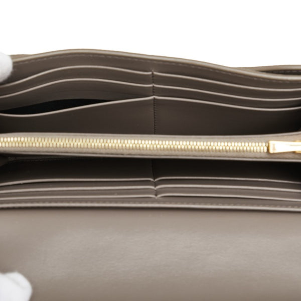 セリーヌ ラージ フラップウォレット  長財布 グレー レザー レディース CELINE 【中古】