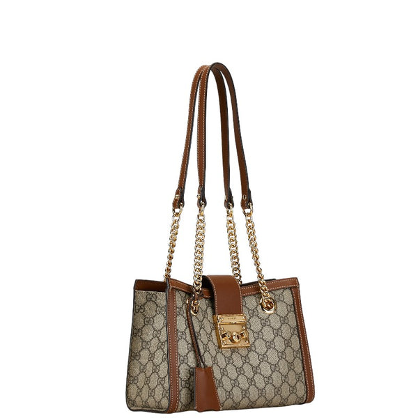 グッチ GGスモール パドロック チェーン ショルダーバッグ 498156 ベージュ ブラック レザー PVC レディース GUCCI 【中古】