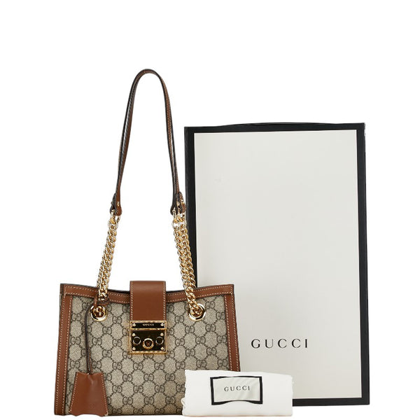 グッチ GGスモール パドロック チェーン ショルダーバッグ 498156 ベージュ ブラック レザー PVC レディース GUCCI 【中古】