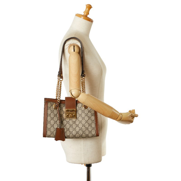 グッチ GGスモール パドロック チェーン ショルダーバッグ 498156 ベージュ ブラック レザー PVC レディース GUCCI 【中古】