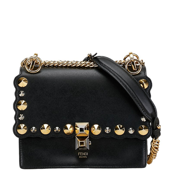 フェンディ ミニキャナイ チェーンショルダーバッグ 8M0381 ブラック ゴールド レザー レディース FENDI 【中古】