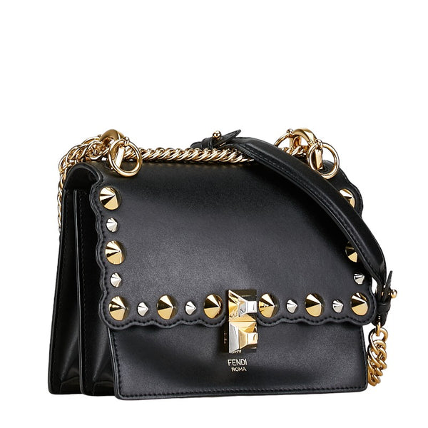 フェンディ ミニキャナイ チェーンショルダーバッグ 8M0381 ブラック ゴールド レザー レディース FENDI 【中古】
