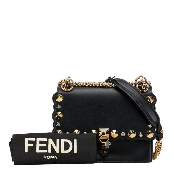 フェンディ ミニキャナイ チェーンショルダーバッグ 8M0381 ブラック ゴールド レザー レディース FENDI 【中古】