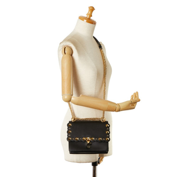 フェンディ ミニキャナイ チェーンショルダーバッグ 8M0381 ブラック ゴールド レザー レディース FENDI 【中古】