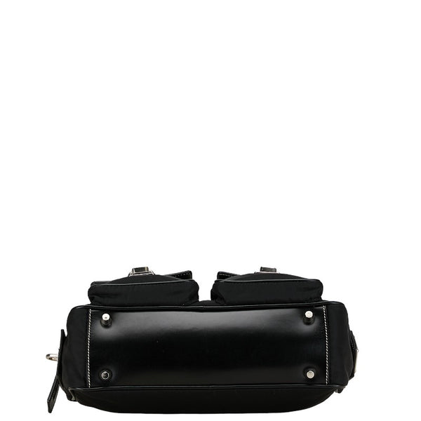 プラダ テスート ハンドバッグ ブラック シルバー ナイロン レザー レディース PRADA 【中古】