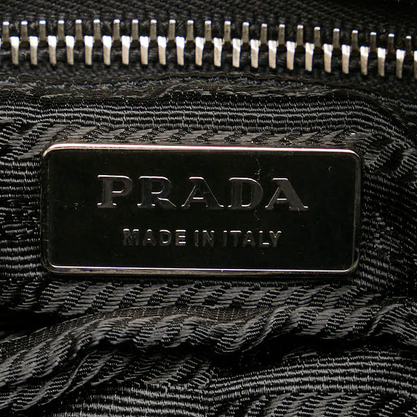 プラダ テスート ハンドバッグ ブラック シルバー ナイロン レザー レディース PRADA 【中古】