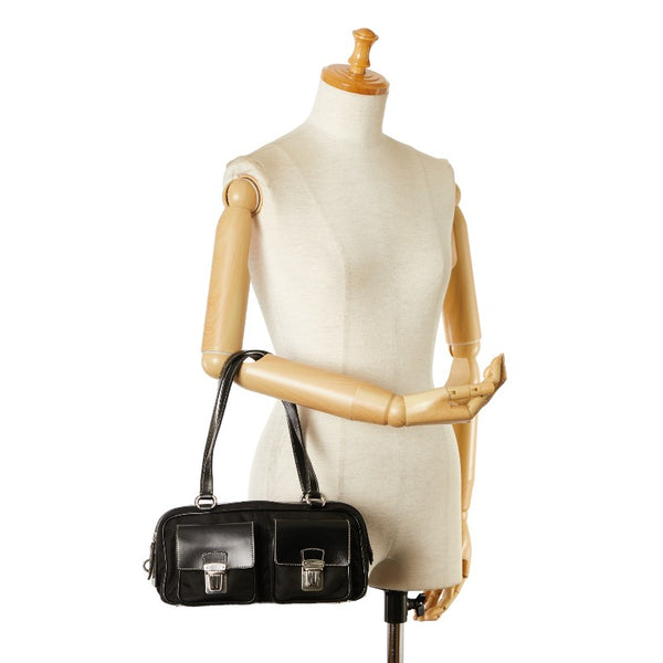 プラダ テスート ハンドバッグ ブラック シルバー ナイロン レザー レディース PRADA 【中古】