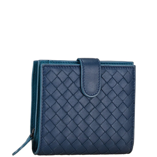 ボッテガヴェネタ イントレ 二つ折り財布 コンパクトウォレット ブルー レザー レディース BOTTEGAVENETA 【中古】