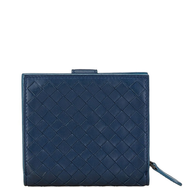 ボッテガヴェネタ イントレ 二つ折り財布 コンパクトウォレット ブルー レザー レディース BOTTEGAVENETA 【中古】