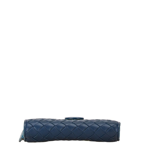ボッテガヴェネタ イントレ 二つ折り財布 コンパクトウォレット ブルー レザー レディース BOTTEGAVENETA 【中古】