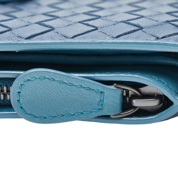 ボッテガヴェネタ イントレ 二つ折り財布 コンパクトウォレット ブルー レザー レディース BOTTEGAVENETA 【中古】