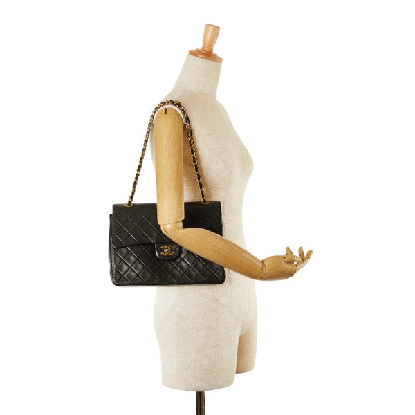 シャネル マトラッセ25 ココマーク ダブルフラップ チェーン ショルダーバッグ ブラック ラムスキン レディース CHANEL 【中古】