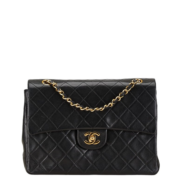 シャネル マトラッセ25 ココマーク ダブルフラップ チェーン ショルダーバッグ ブラック ラムスキン レディース CHANEL 【中古】