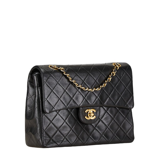 シャネル マトラッセ25 ココマーク ダブルフラップ チェーン ショルダーバッグ ブラック ラムスキン レディース CHANEL 【中古】