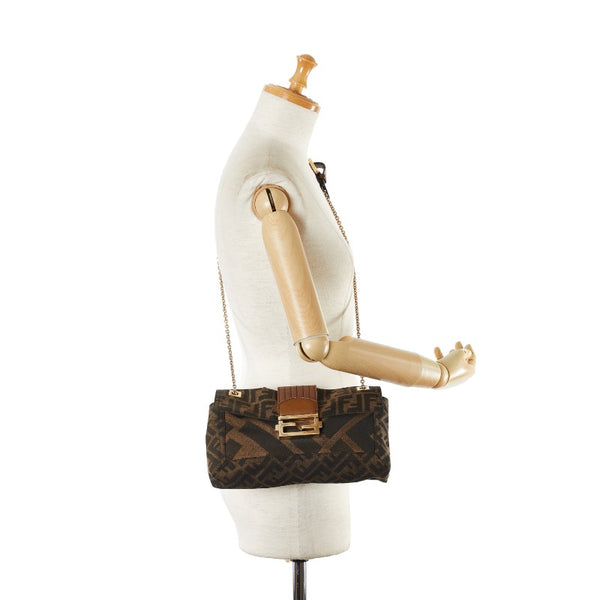 フェンディ ズッカ チェーン ショルダーバッグ 8BT139 ブラウン キャンバス レザー レディース FENDI 【中古】