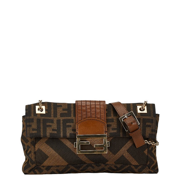 フェンディ ズッカ チェーン ショルダーバッグ 8BT139 ブラウン キャンバス レザー レディース FENDI 【中古】