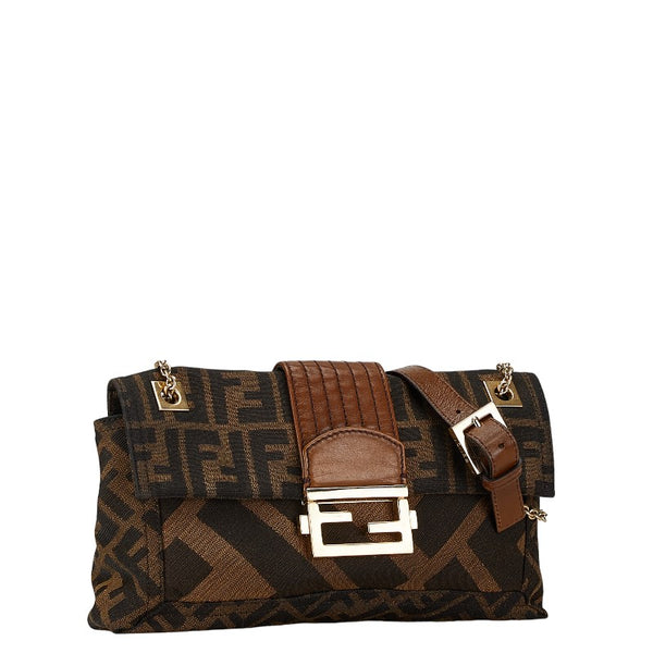 フェンディ ズッカ チェーン ショルダーバッグ 8BT139 ブラウン キャンバス レザー レディース FENDI 【中古】