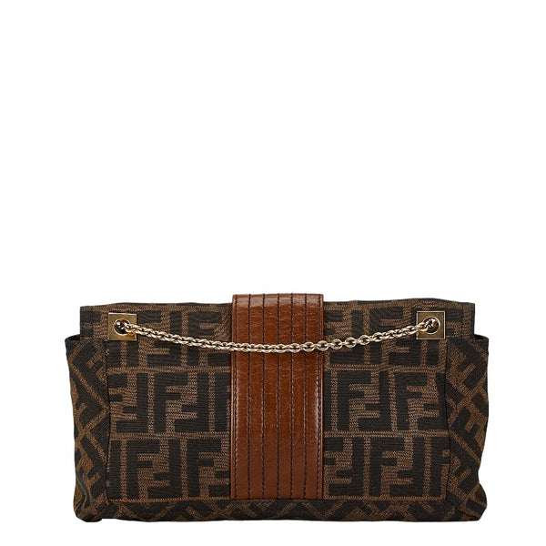 フェンディ ズッカ チェーン ショルダーバッグ 8BT139 ブラウン キャンバス レザー レディース FENDI 【中古】