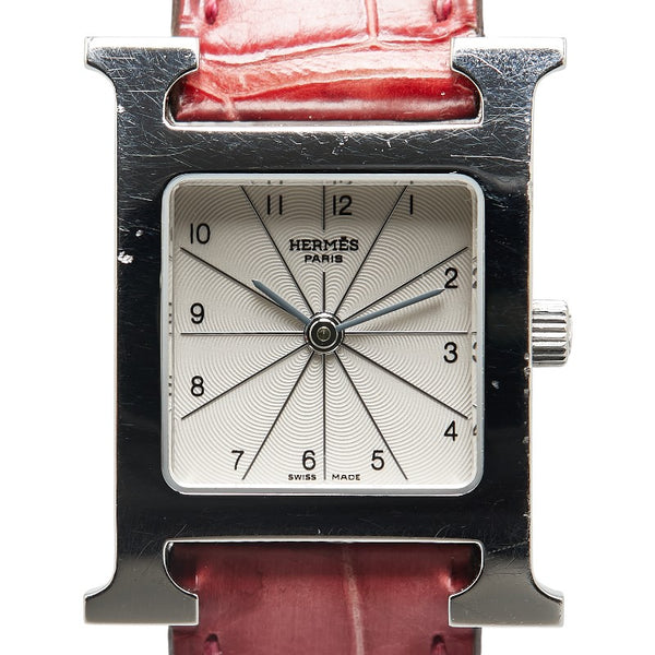エルメス Hウォッチ 腕時計 HH1.210 クオーツ ホワイト文字盤 ステンレススチール レザー レディース HERMES 【中古】
