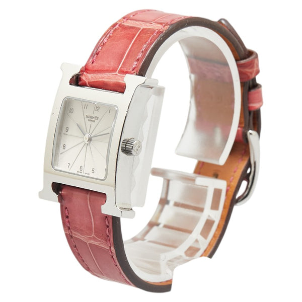 エルメス Hウォッチ 腕時計 HH1.210 クオーツ ホワイト文字盤 ステンレススチール レザー レディース HERMES 【中古】