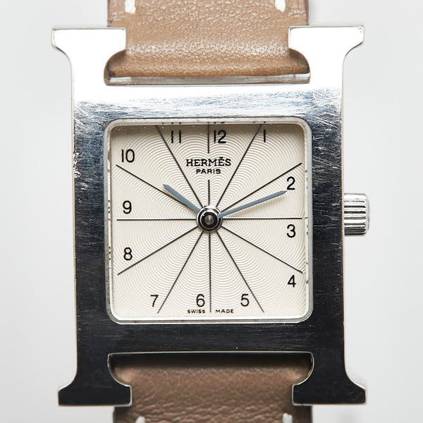 エルメス Hウォッチ 腕時計 HH1.210 クオーツ アイボリー文字盤 ステンレススチール レザー レディース HERMES 【中古】