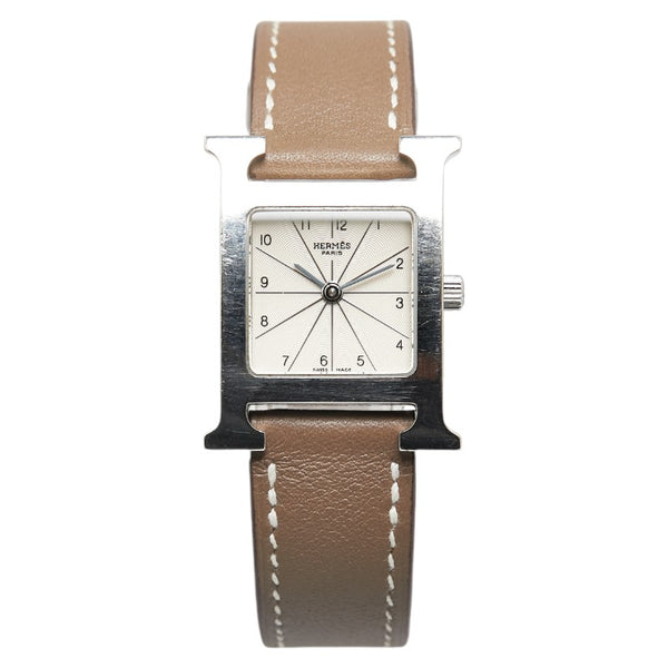 エルメス Hウォッチ 腕時計 HH1.210 クオーツ アイボリー文字盤 ステンレススチール レザー レディース HERMES 【中古】