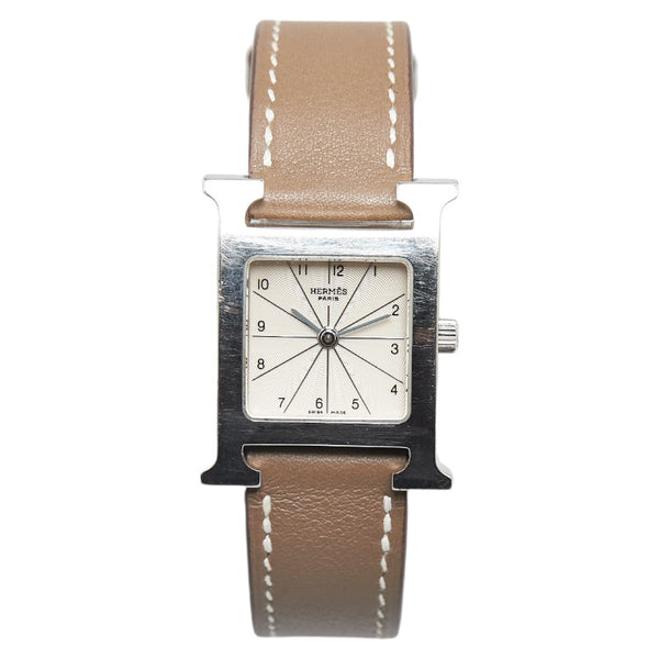 エルメス Hウォッチ 腕時計 HH1.210 クオーツ アイボリー文字盤 ステンレススチール レザー レディース HERMES 【中古】