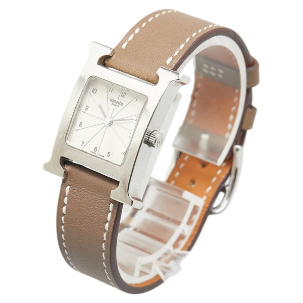 エルメス Hウォッチ 腕時計 HH1.210 クオーツ アイボリー文字盤 ステンレススチール レザー レディース HERMES 【中古】