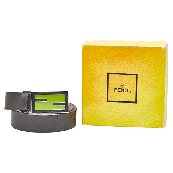 フェンディ ベルト 38 ブラック シルバー グリーン レザー メンズ FENDI 【中古】