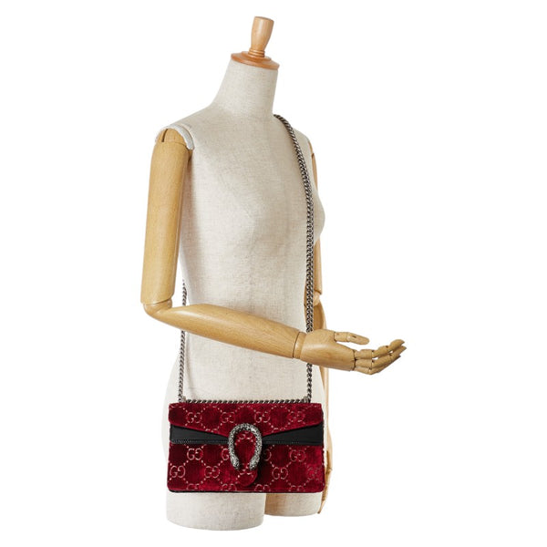 グッチ GG ディオニュソス スモール チェーン ショルダーバッグ 499623 ワインレッド ブラック ベロア レザー レディース GUCCI 【中古】