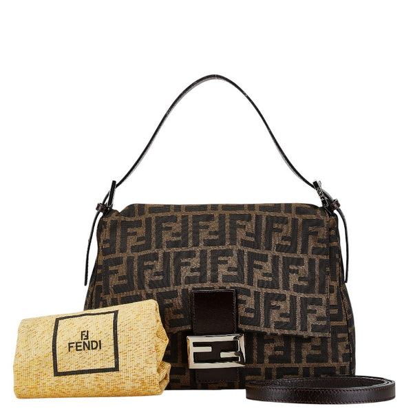フェンディ ズッカ マンマバケット ハンドバッグ ショルダーバッグ 2WAY ブラウン キャンバス レザー レディース FENDI 【中古】