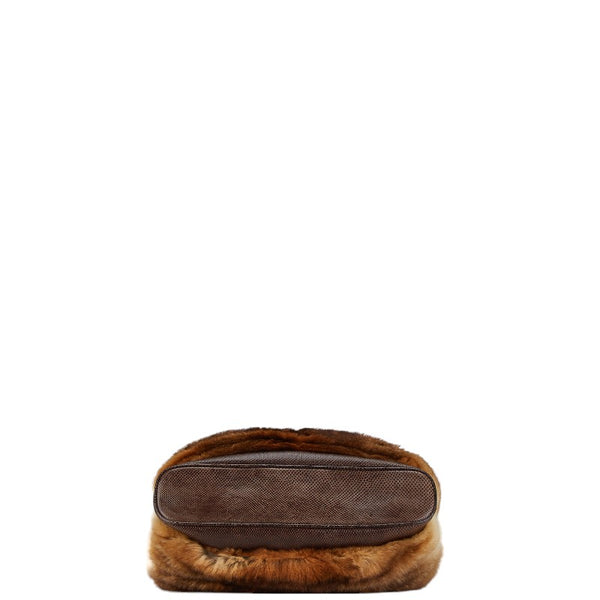 サルヴァトーレフェラガモ パイソン型押し がま口 ハンドバッグ ブラウン ファー レザー レディース Salvatore Ferragamo 【中古】