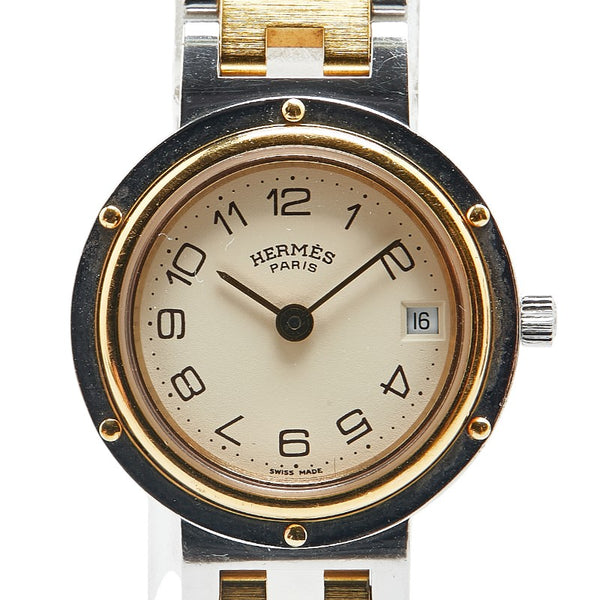 エルメス クリッパー 腕時計 CL3.240 クオーツ アイボリー文字盤 ステンレススチール レディース HERMES 【中古】