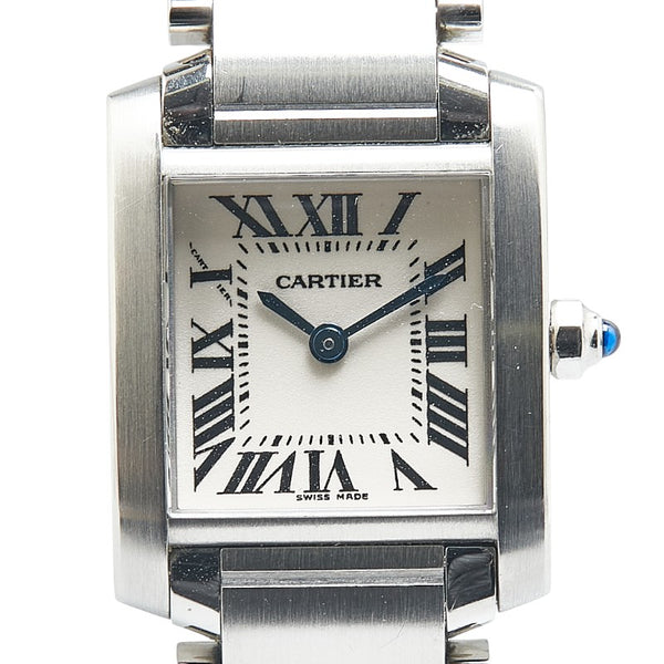 カルティエ タンクフランセーズSM 腕時計 W51008Q3 クオーツ ホワイト文字盤 ステンレススチール レディース CARTIER 【中古】
