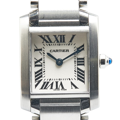 カルティエ タンクフランセーズSM 腕時計 W51008Q3 クオーツ ホワイト文字盤 ステンレススチール レディース CARTIER 【中古】