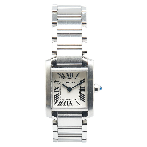 カルティエ タンクフランセーズSM 腕時計 W51008Q3 クオーツ ホワイト文字盤 ステンレススチール レディース CARTIER 【中古】