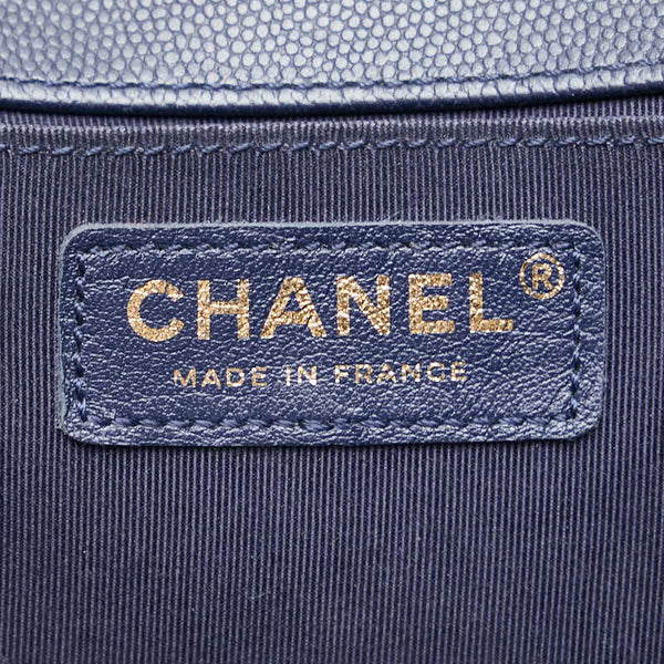 シャネル ココマーク ボーイシャネル25 斜め掛け チェーン ショルダーバッグ ネイビー キャビアスキン レディース CHANEL 【中古】