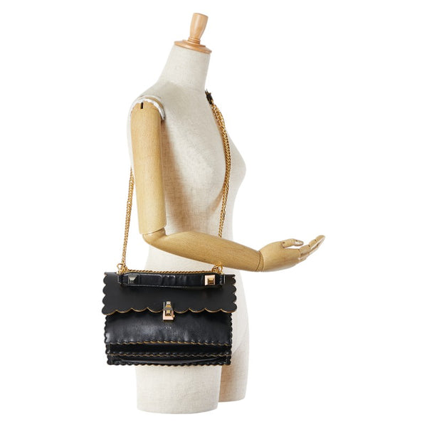 フェンディ キャナイ チェーン ショルダーバッグ ハンドバッグ 8BT283 ブラック ゴールド レザー レディース FENDI 【中古】