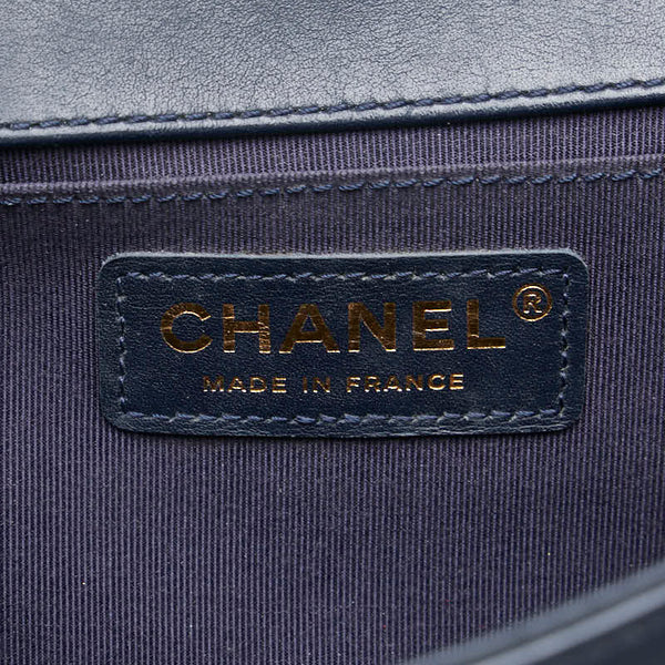シャネル マトラッセ ボーイシャネル25 斜め掛け チェーン ショルダーバッグ ネイビー レザー レディース CHANEL 【中古】