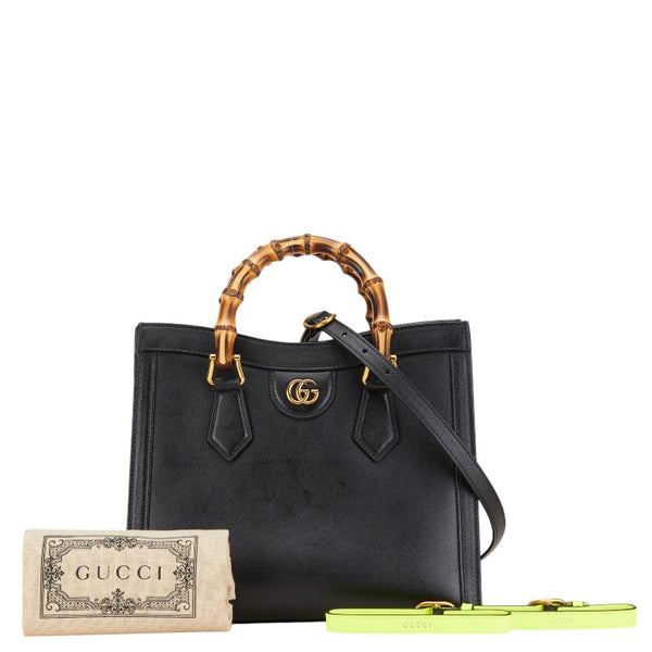 グッチ GGマーモント バンブー ハンドバッグ ショルダーバッグ 2WAY 660195 ブラック レザー レディース GUCCI 【中古】