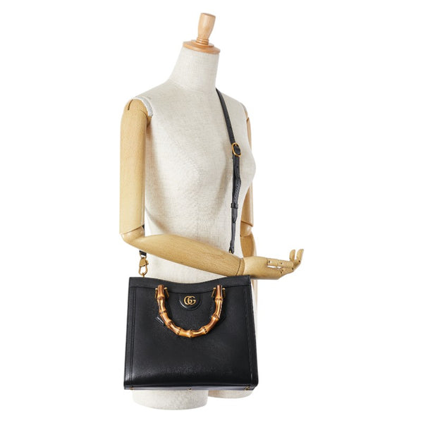 グッチ GGマーモント バンブー ハンドバッグ ショルダーバッグ 2WAY 660195 ブラック レザー レディース GUCCI 【中古】