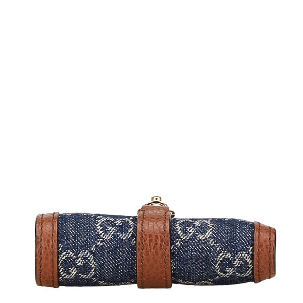 グッチ GGデニム ジャッキー 1961 二つ折り財布 コンパクトウォレット 645536 ネイビー ブラウン デニム レザー レディース GUCCI 【中古】