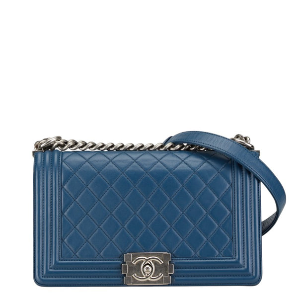 シャネル マトラッセ ボーイシャネル25 チェーン ショルダーバッグ ブルー レザー レディース CHANEL 【中古】