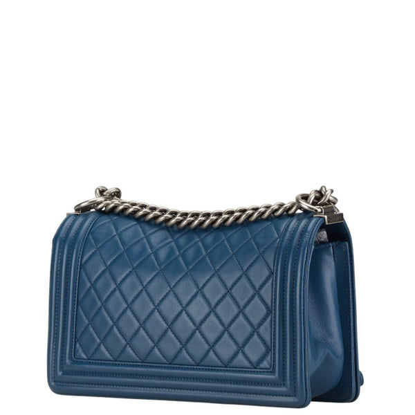 シャネル マトラッセ ボーイシャネル25 チェーン ショルダーバッグ ブルー レザー レディース CHANEL 【中古】