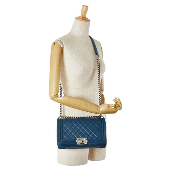シャネル マトラッセ ボーイシャネル25 チェーン ショルダーバッグ ブルー レザー レディース CHANEL 【中古】