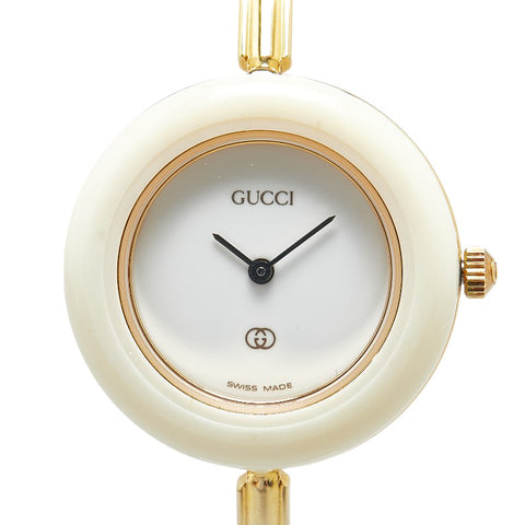 グッチ チェンジベゼル 腕時計 1100-L クオーツ ホワイト文字盤 メッキ レディース GUCCI 【中古】