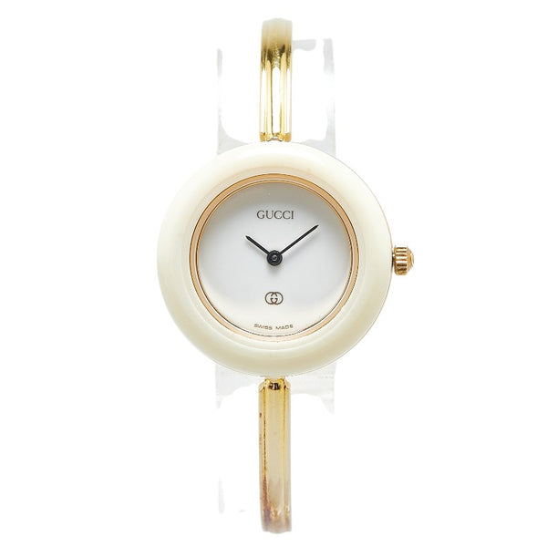 グッチ チェンジベゼル 腕時計 1100-L クオーツ ホワイト文字盤 メッキ レディース GUCCI 【中古】