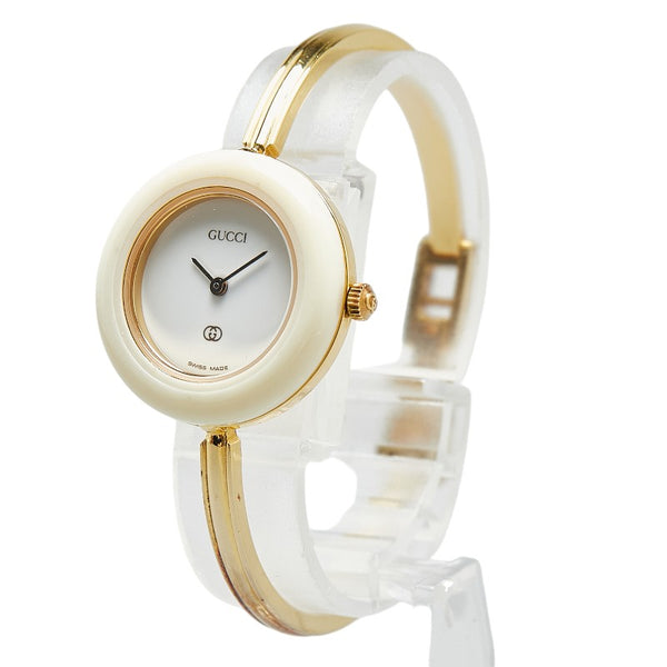 グッチ チェンジベゼル 腕時計 1100-L クオーツ ホワイト文字盤 メッキ レディース GUCCI 【中古】