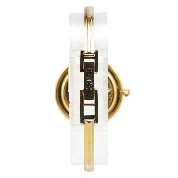 グッチ チェンジベゼル 腕時計 1100-L クオーツ ホワイト文字盤 メッキ レディース GUCCI 【中古】